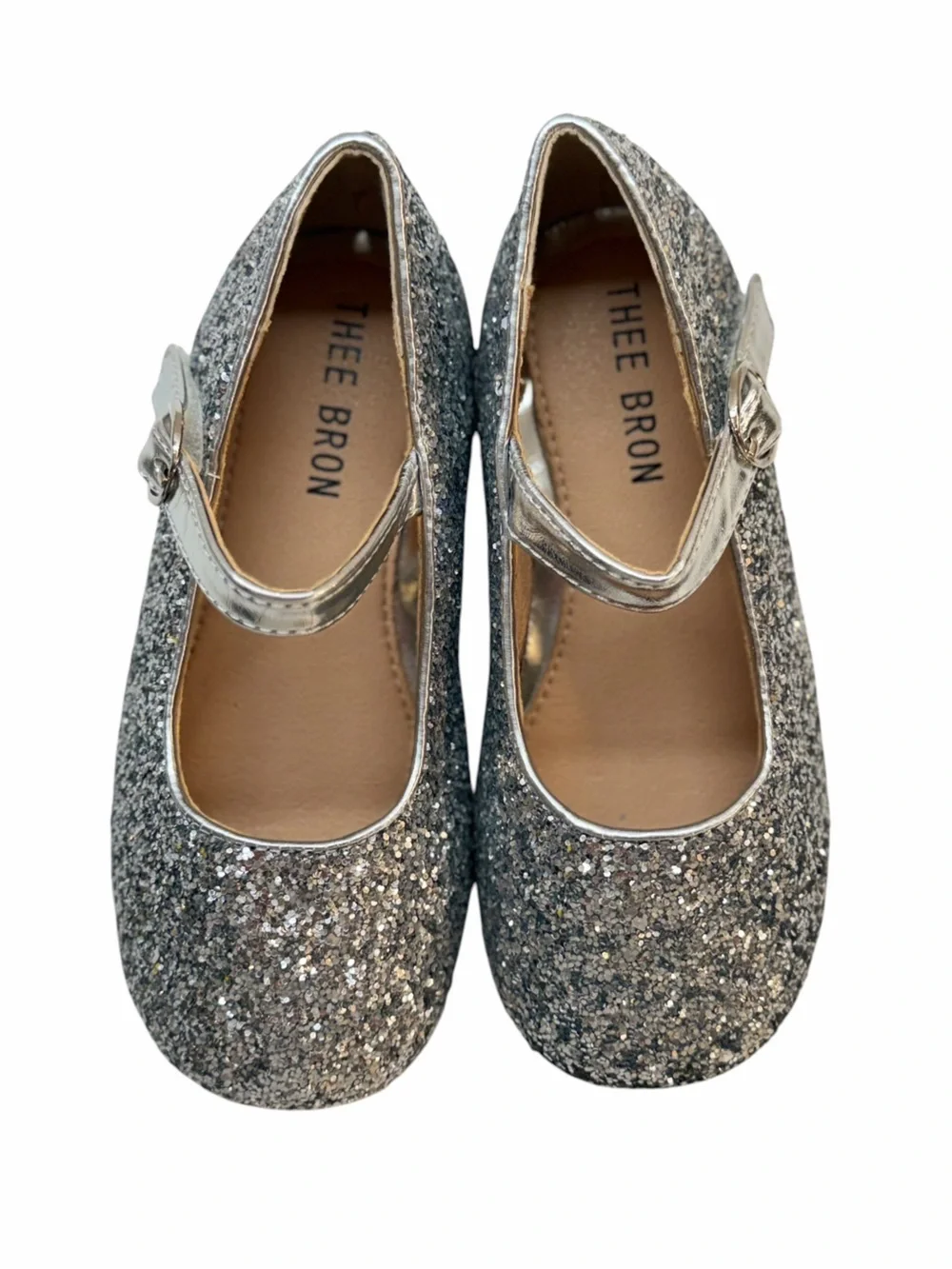 THEE BRON AG213 Frosty Silver Glitter Mary Jane Flats Girls Size 8M NWOB